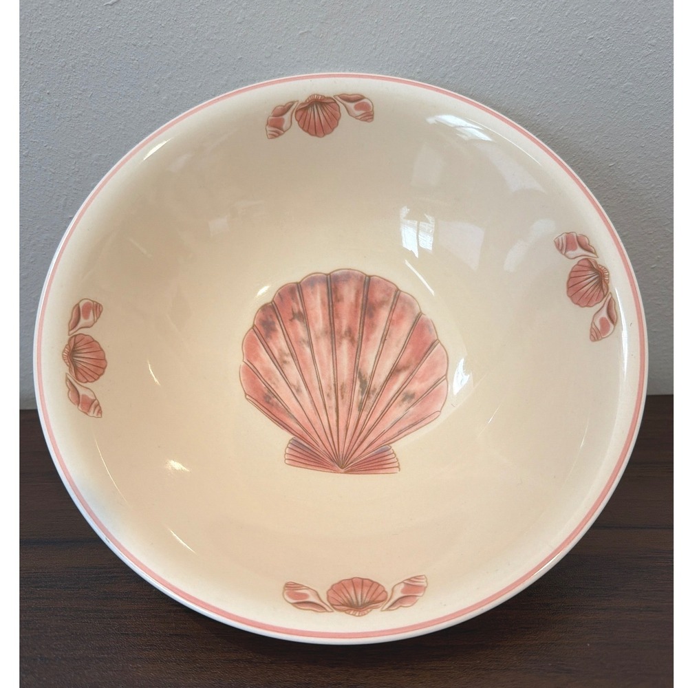 Sango Coquille3034 Scallop Shell Serving Bowl Cream Pink Coastal Stoneware 8.25"